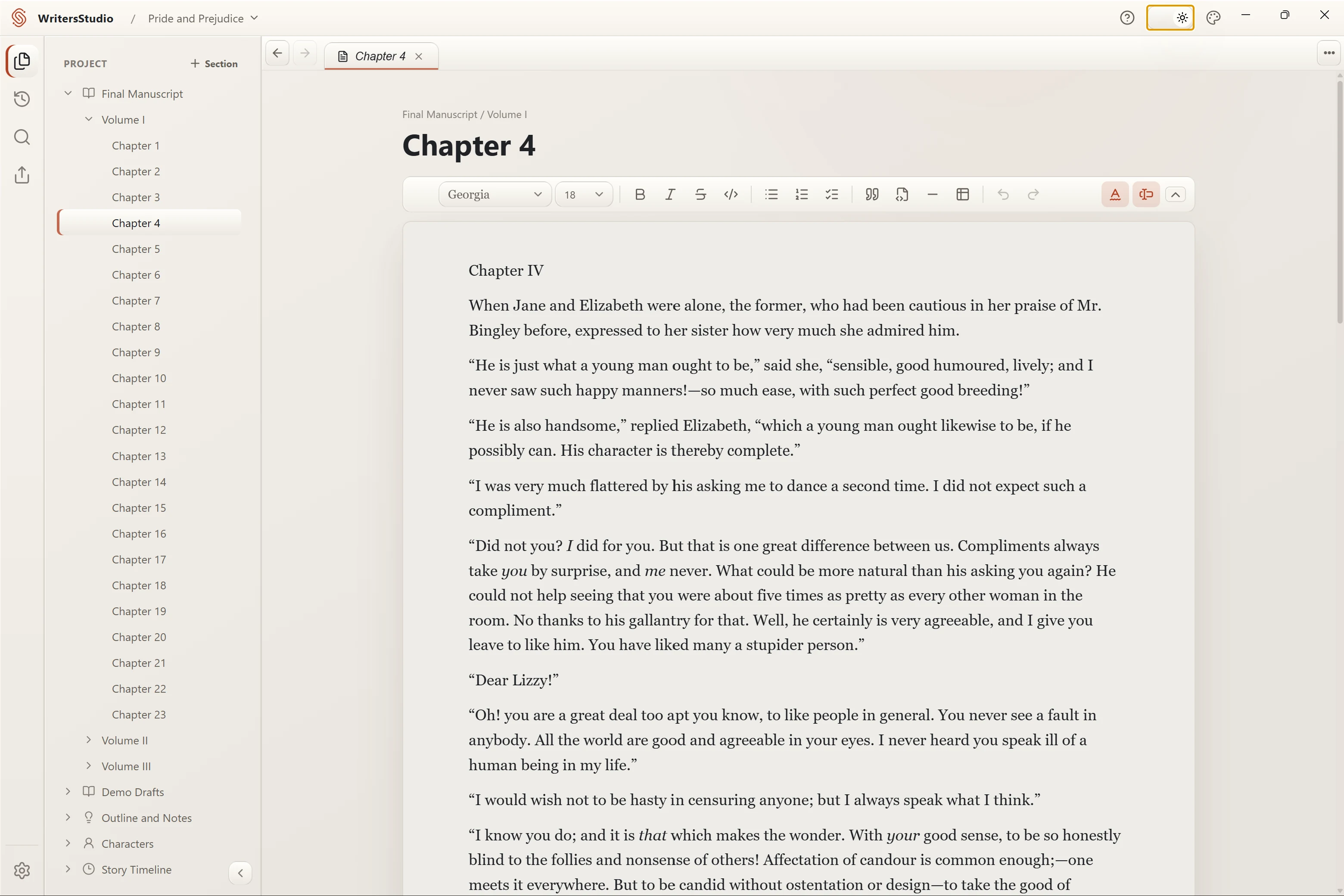 A chapter open in the visual manuscript editor